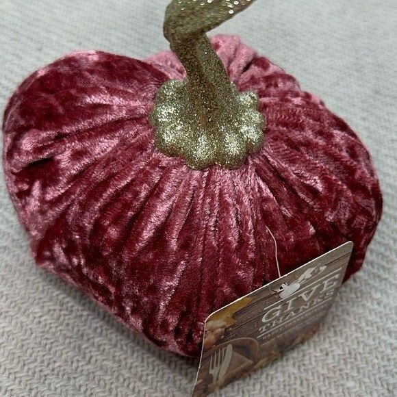 NEW Pink Velour Pumpkin Fall Home Decor Sparkle Office Accent Girly House - Picture 3 of 6
